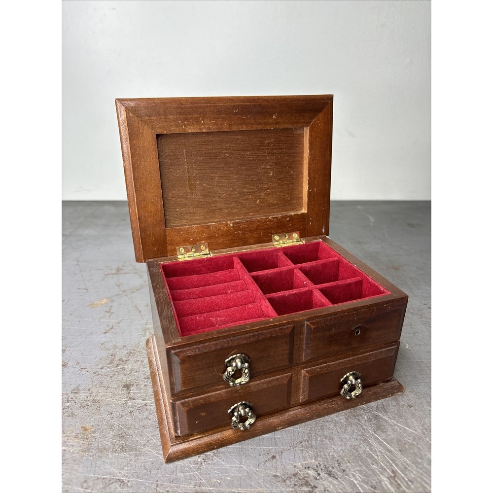 Vintage Wooden Himark 1‎ Drawer Small Jewelry Box Lined Compartments Mirror
